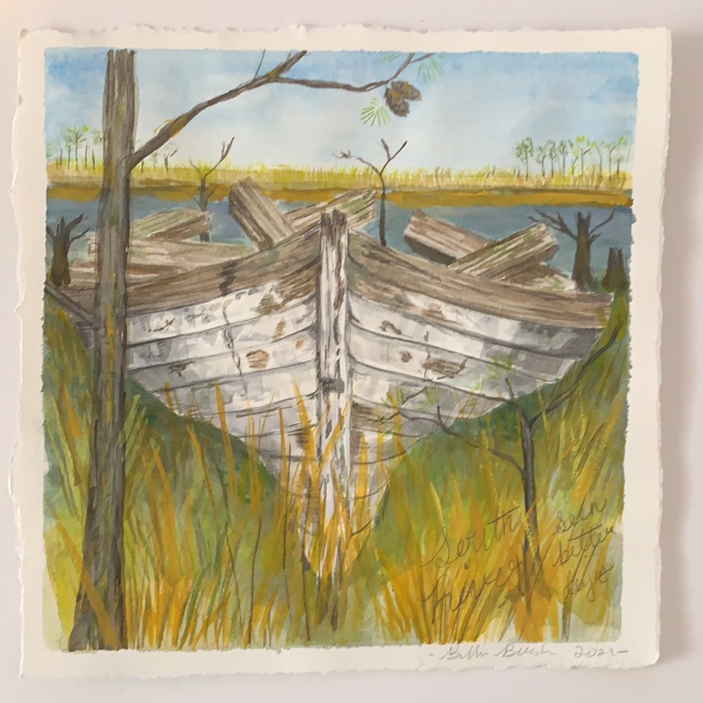 Watercolor by me 9”x9” North Carolina coast boat - Picture 2 of 5